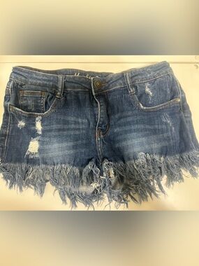 Machine Jeans Womens L 30 Distressed Denim Shorts Frayed Raw Hem Cutoff